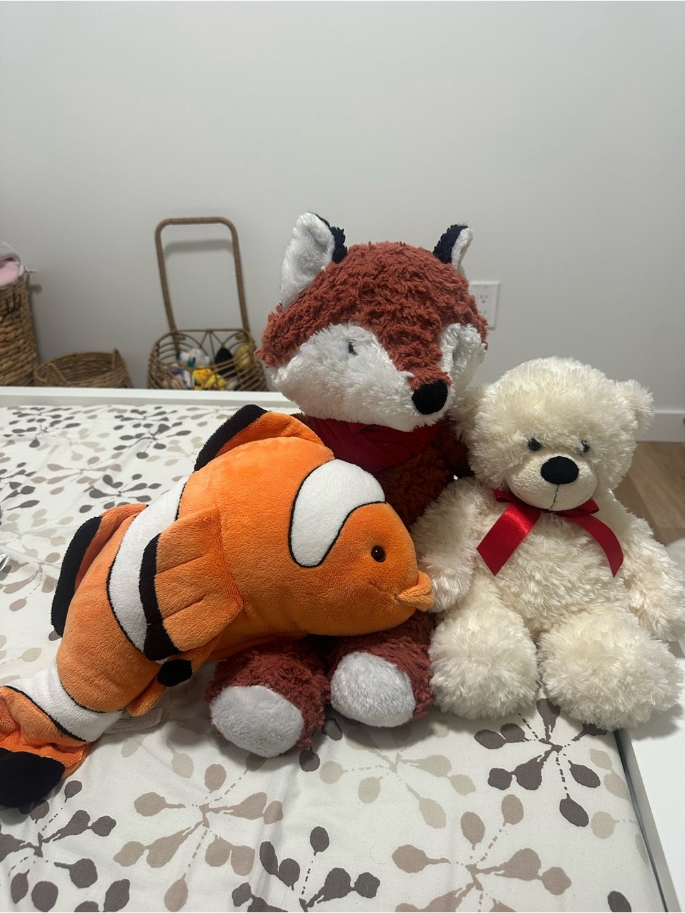 Plush Orange Clownfish, Brown Fox & Cream Bear Plush Toy Set